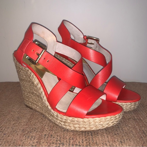 MICHAEL Michael Kors Vibrant Red Wedge Sandals - Picture 1 of 12